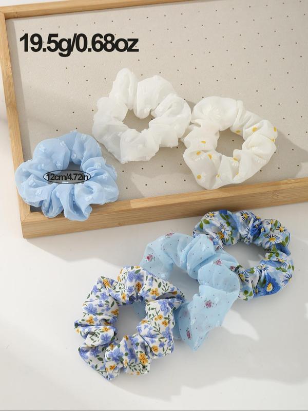 Women's Elegant Ditsy Floral Print Hair Scrunchies, 6 Counts set Cute Hair Ties for Women & Girls, Fashion All-match Hair Accessories for Party, Daily Hairstyle Decor