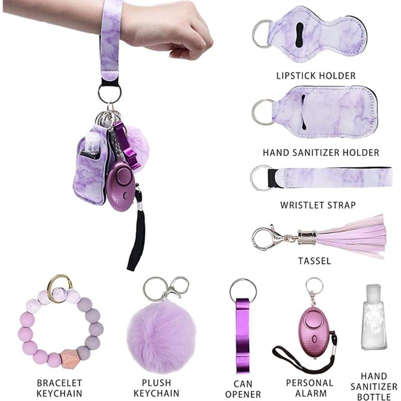 [Black Friday Sale] 2024 Keychain Set for Women with Personal Safety Alarm, Opener & Pompom - Safety Keychain Accessories 9 Pcs Perfect for Valentine's Day, Mother's Day, Christmas Day or Bestie Gifts.