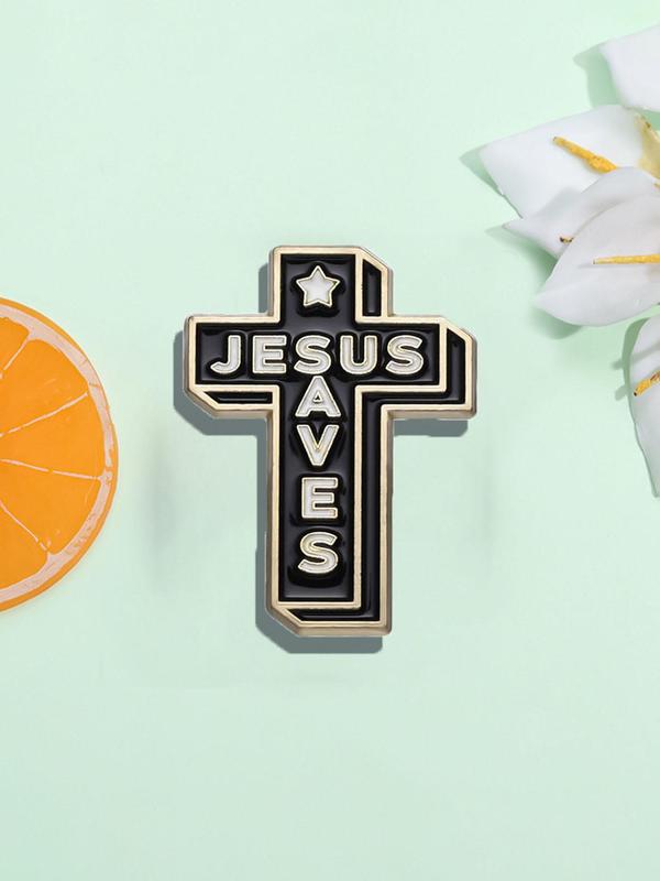 Cross & Letter Design Brooch, Fashionable Clothes Accessories for Men & Women, Enamel Pin Suitable for Backpacks, Jeans, Scarves, Hats Decoration Fixed Buckle