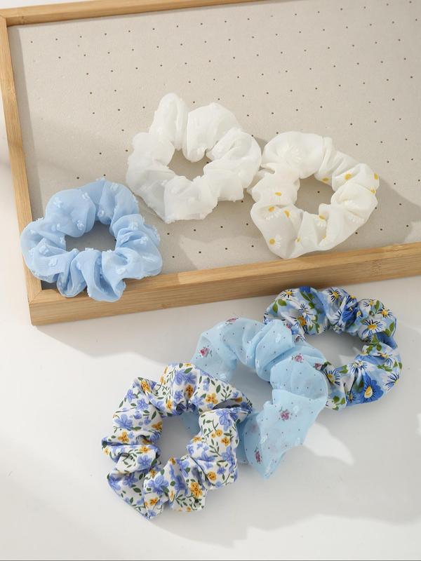 Women's Elegant Ditsy Floral Print Hair Scrunchies, 6 Counts set Cute Hair Ties for Women & Girls, Fashion All-match Hair Accessories for Party, Daily Hairstyle Decor