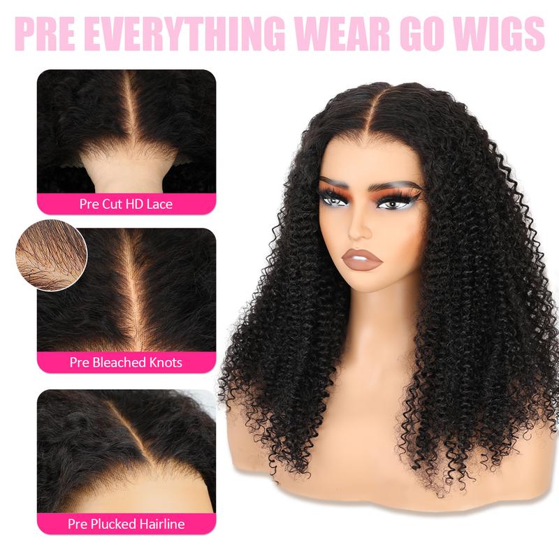 Reshine Bleached Knots Kinky Curly Wear Go Glueless Human Hair Wigs Pre-cut HD Lace Wigs