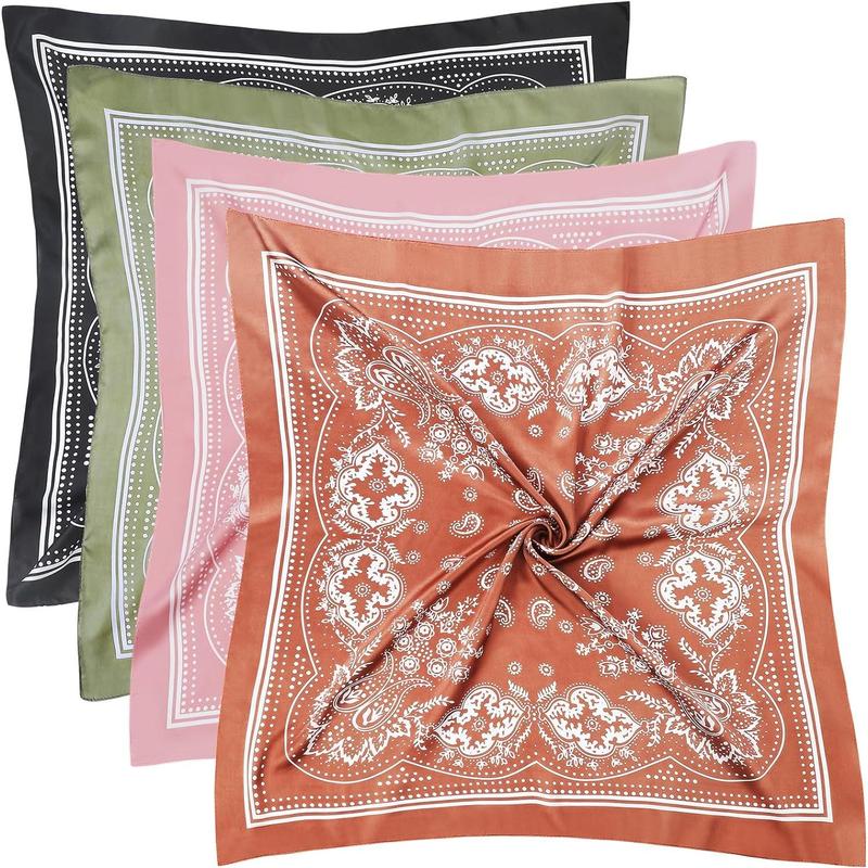 4 Pcs 27.5'' x 27.5'' Large Bandanas Silk Square Head Scarfs Scarves Bandanas Neck Scarf Bandana for Women Girls