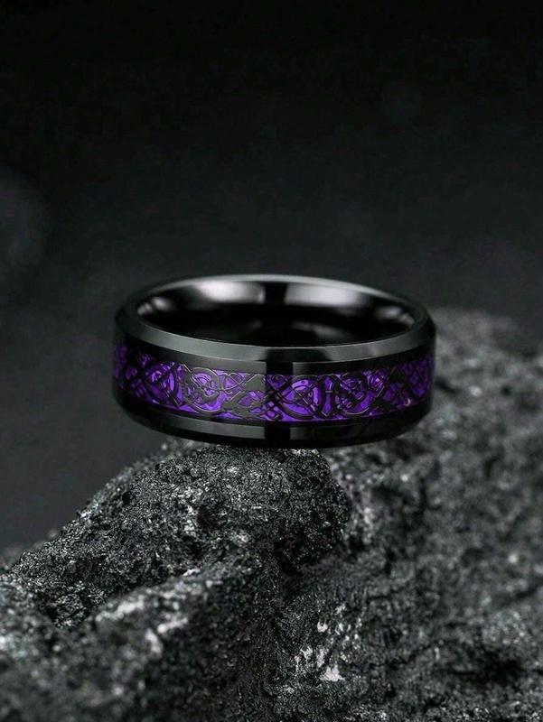 Romantic Fashion Couple Rings for Women Men's Fashion Purple CZ Ring Set Stainless Steel Celtic Dragon Ring Wedding Ring Jewelry Valentine's Day Gift