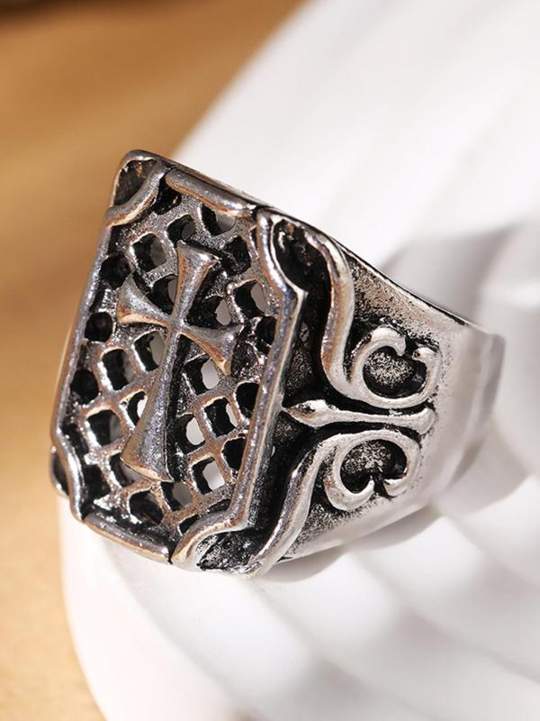 Vintage Style Cross Design Hollow out Ring,  Men's Fashion Matching Jewelry for Party, Daily Clothing Decor