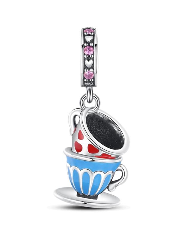 Fantasy Coffee Cup Design Dangle Charm, Cute Cup and Saucer Design Pendant for Women & Girls, Fashion Diy Jewelry for Making Bracelet & Necklace, Trendy All-match & Exquisite Jewelry for Birthday Gift