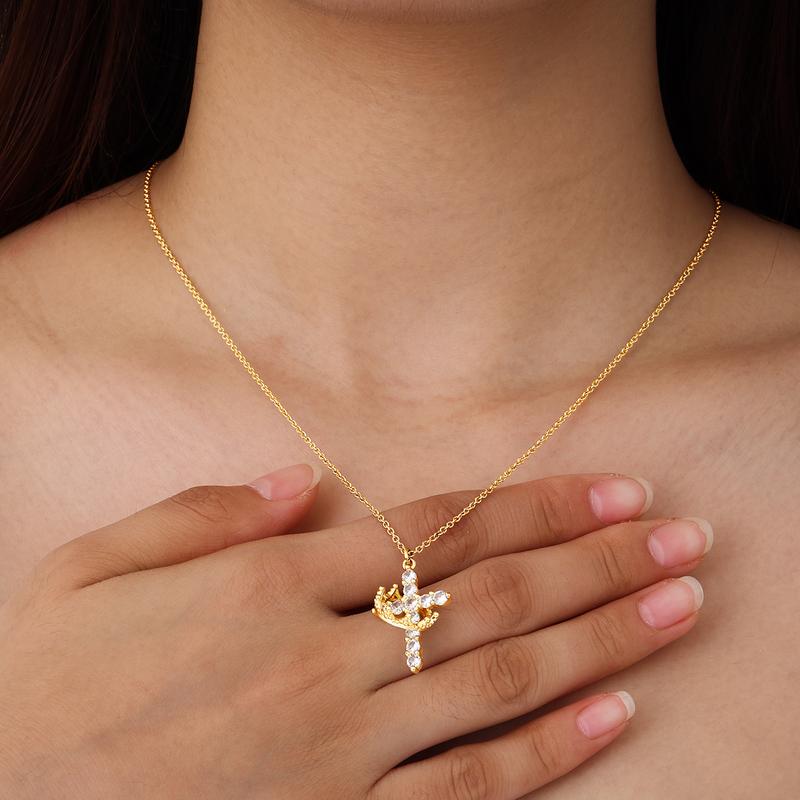 Tewiky Crown Cross Necklace For Women Trendy Cross Rotated Crown Necklace Give Gift Box For Black Friday And Christmas Gift