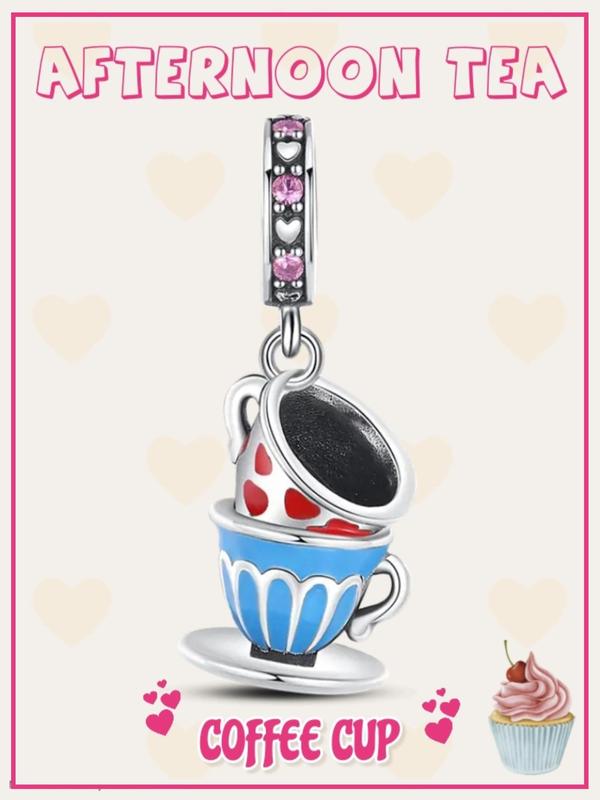 Fantasy Coffee Cup Design Dangle Charm, Cute Cup and Saucer Design Pendant for Women & Girls, Fashion Diy Jewelry for Making Bracelet & Necklace, Trendy All-match & Exquisite Jewelry for Birthday Gift