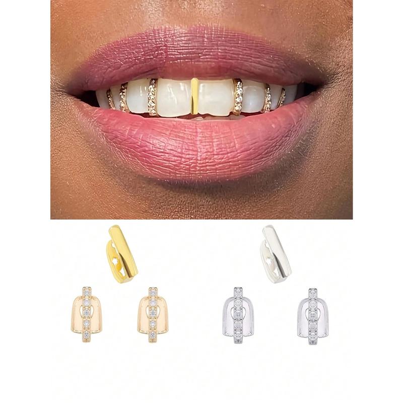 Fashion New Style 1set Simple Silver Zirconia Grillz, Hip-Hop, Nightclub, Rock Style