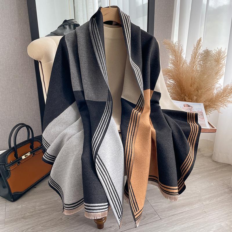 Winter women's geometric splicing faux cashmere scarf fall and winter thickened fashion warm and versatile scarf shawl