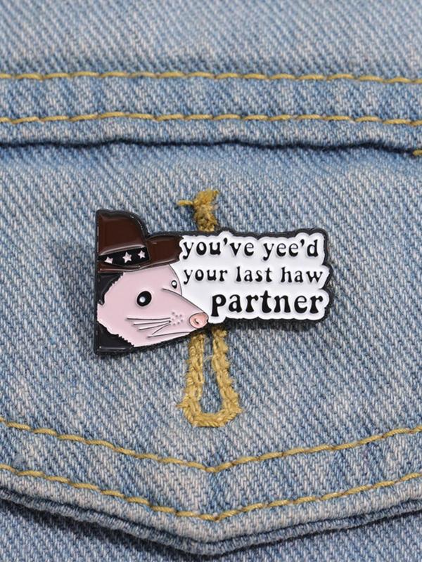 Fashionable All-match Cartoon Rat & Slogan Design Pin Brooch, Summer Fashion Alloy Badge for Daily Clothing Decor, Clothes Accessories for Men & Women