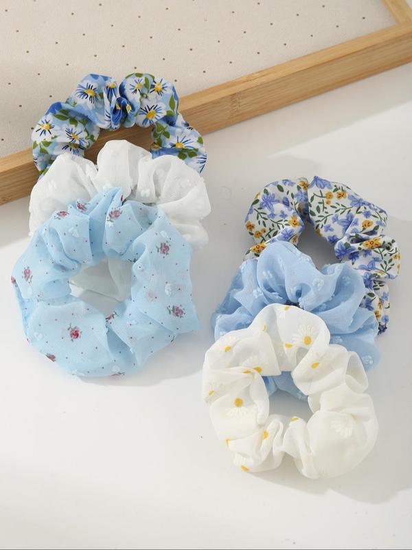 Women's Elegant Ditsy Floral Print Hair Scrunchies, 6 Counts set Cute Hair Ties for Women & Girls, Fashion All-match Hair Accessories for Party, Daily Hairstyle Decor