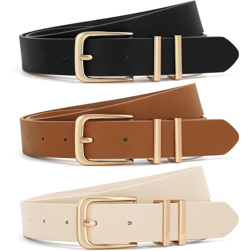 3 Pack Women Belts Ladies Leather Waist Belt For Jeans Dresses Pants  with Gold Buckle