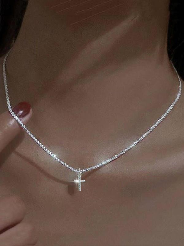 Religion Blessing Rhinestone Cross Pendant Necklace for Women for Gift, Necklace for Women, Clavicle Chain Necklace, Fashion Matching Dainty Lux Jewelry, Clean Girl Outfit Accessory for Teen Girl