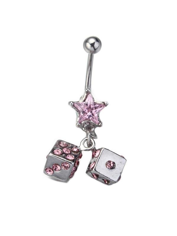 Stainless Steel Belly Ring, Dice & Star Decor Belly Ring, Fashion Body Jewelry for Women & Men