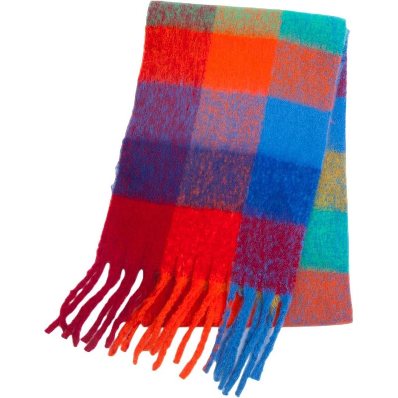 women winter thickened cape imitation mohair multicoloured plaid scarf