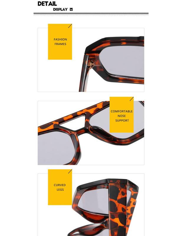 Vintage Trendy Leopard Pattern Sunglasses, Retro Double Bridge Irregular Frame Sunglasses for Everyday Use, Fashion Accessories for Outdoor Activities