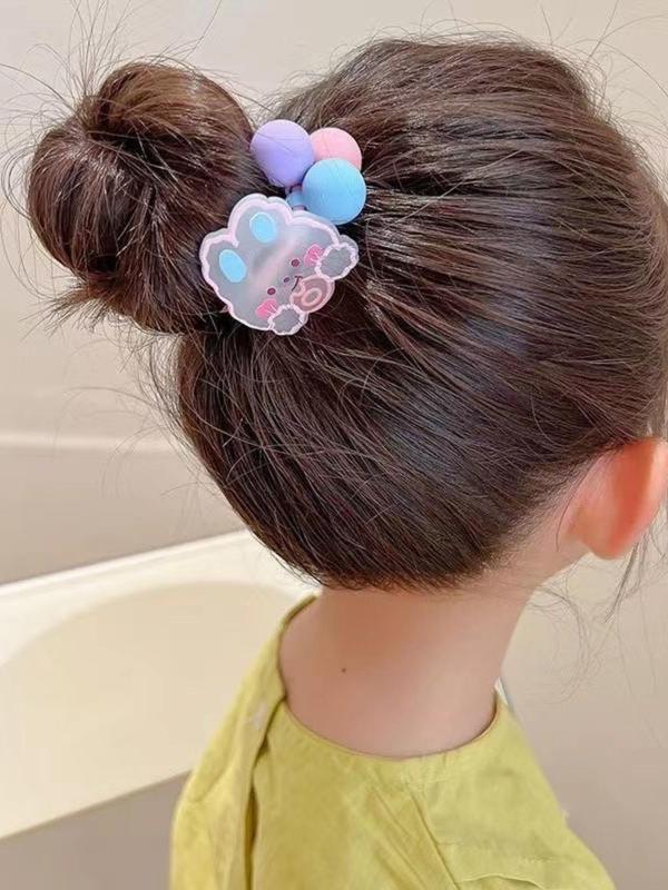 Cute Cartoon Beaded Decor Hair Tie, 5 Counts Colorful Hair Ties, High Stretch Hair Scrunchies, Fashion Hair Accessories for Women & Girls