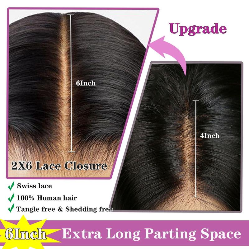 [Wequeen] 2x6 HD Lace Closure Straight Body Wave Skin-Like Closure Human Hair 14-18inch #1B Natural Black