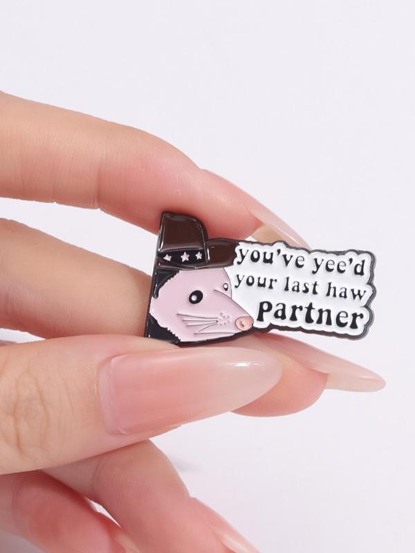 Fashionable All-match Cartoon Rat & Slogan Design Pin Brooch, Summer Fashion Alloy Badge for Daily Clothing Decor, Clothes Accessories for Men & Women