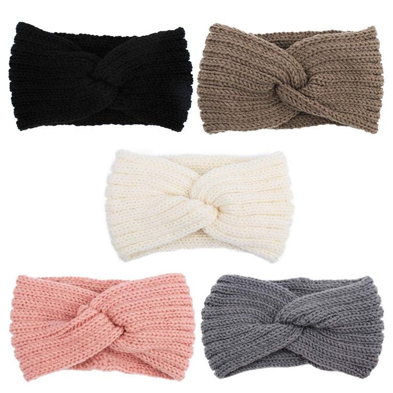 Knit Wide Headband for Winter 5 Counts Women Ear Warmers Truban Headbands Thick headbands for Women Girls, Black Gray White Pink Brown