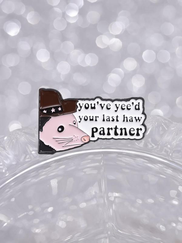 Fashionable All-match Cartoon Rat & Slogan Design Pin Brooch, Summer Fashion Alloy Badge for Daily Clothing Decor, Clothes Accessories for Men & Women