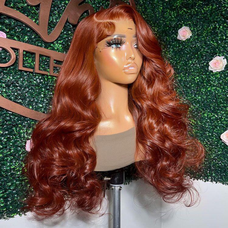 Alipearl Hair Copper Color Pre Cut Ready to Go Glueless Wig Body Wave Pre Plucked 5x7 Lace Closure Wig 13x4 Lace Frontal Wig