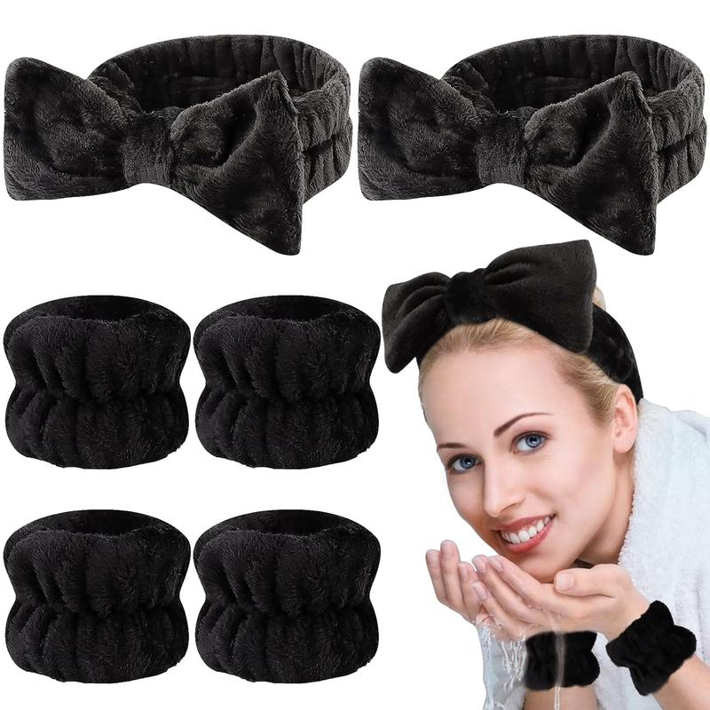 6 Pcs Spa Headband Face Wash Headband and Wristband Set, Microfiber Wrist, Wrist Wash Bands, Skincare Headbands Makeup Headband with Wristband Set, Hair Headband Face Wash Wristbands for Washing Face