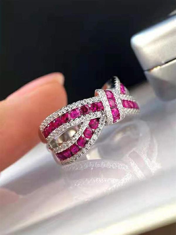 Women's Elegant Rhinestone Decor Bowknot Design Ring, Luxury Exquisite Trendy Engagement Ring, Chic Gorgeous Jewelry As Birthday Gift for Girlfriend