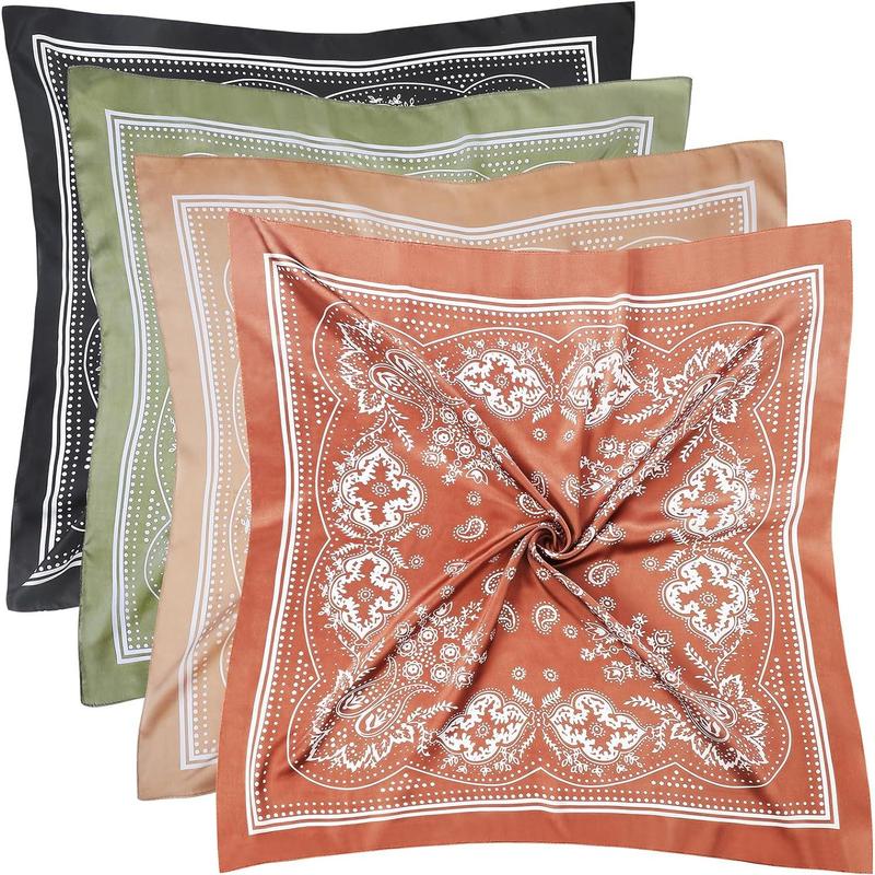 4 Pcs 27.5'' x 27.5'' Large Bandanas Silk Square Head Scarfs Scarves Bandanas Neck Scarf Bandana for Women Girls