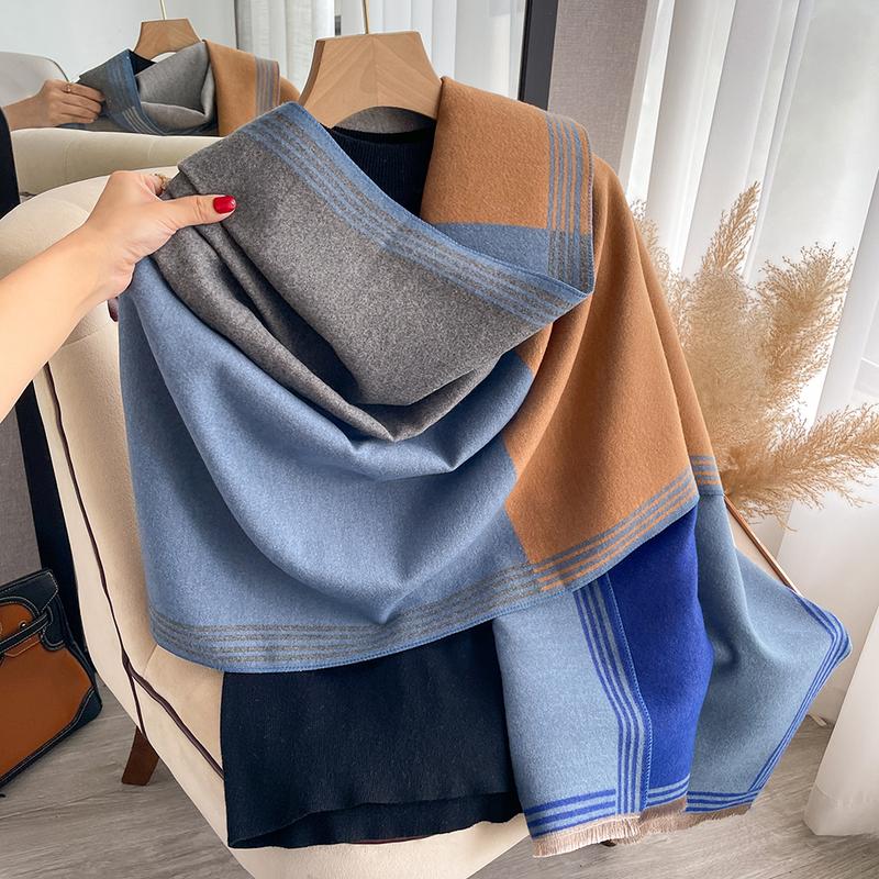 Winter women's geometric splicing faux cashmere scarf fall and winter thickened fashion warm and versatile scarf shawl