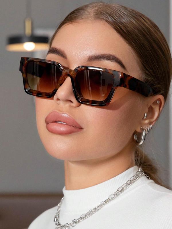 Unisex Vintage Tortoiseshell Square Frame Sunglasses, Trendy Casual Full Rim Sunglasses for Everyday Use, Fashion Accessories for Outdoor Activities