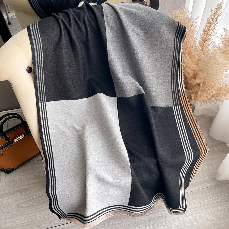 Winter women's geometric splicing faux cashmere scarf fall and winter thickened fashion warm and versatile scarf shawl