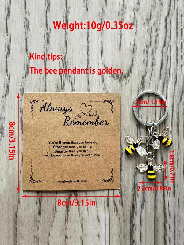 Cute Bee Design Keychain for Car Keys, Fashionable Keychain for Women & Men for Daily Decor, Trendy All-match Kawaii Accessories for Birthday Gift with Blessing Card