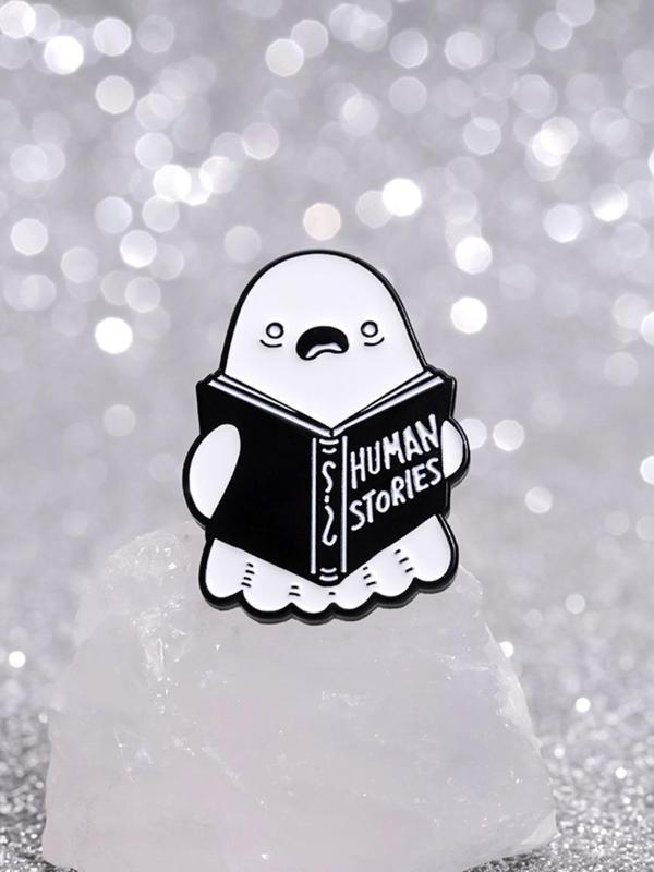 Ghost Reading Book Design Brooch, Cute Ghost Design Brooch Pin for Backpacks, Jeans, Hats Decor, Fashion Accessories for Men & Women As Halloween Gift