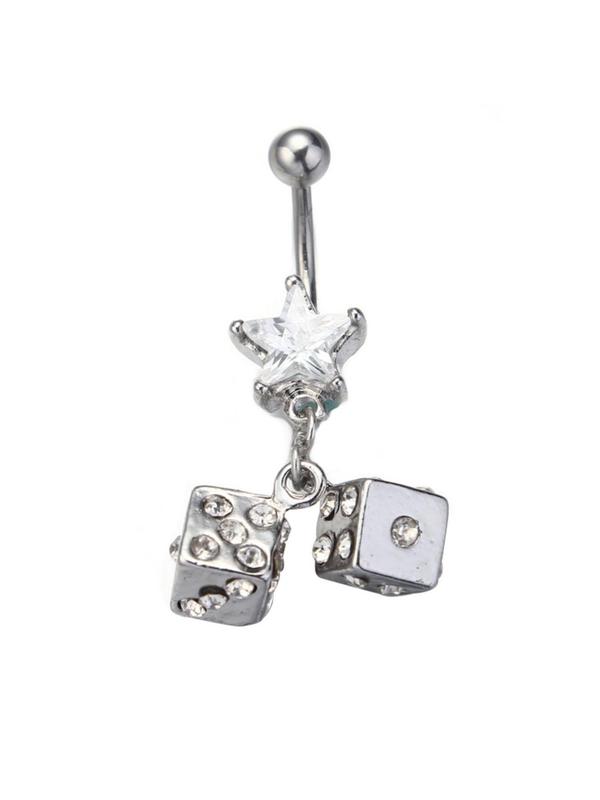 Stainless Steel Belly Ring, Dice & Star Decor Belly Ring, Fashion Body Jewelry for Women & Men