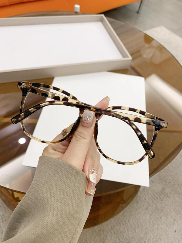 Cute Round Frame Tortoise Eyeglasses for Women & Girls, Fashion Eyeglasses for Work, Daily Clothing Decor, Perfect for Student Daily Use