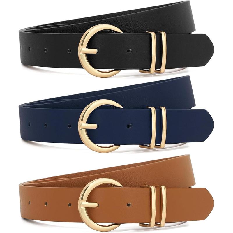 3 Pack Women Belts Ladies Leather Waist Belt For Jeans Dresses Pants  with Gold Buckle