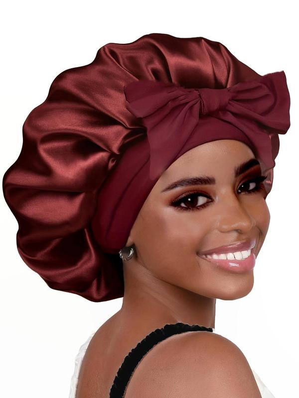 Solid Color Satin Hair Bonnet, Sleeping Bonnet with Tie Band, Soft Comfortable Sleeping Cap for Women & Men