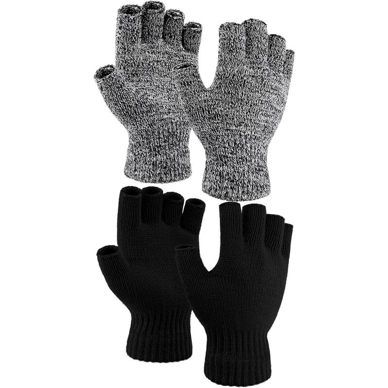 2 Pairs Thickened Cashmere Warm Half Finger Gloves Winter Knitted Fingerless Gloves for Men and Women