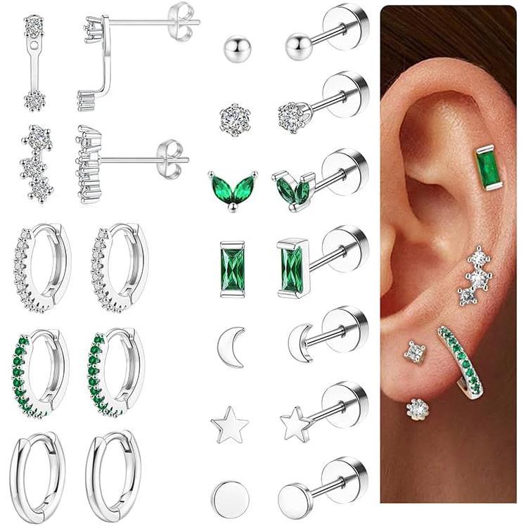 Dainty Gold Flat Back Earrings Hypoallergenic Cartilage Earring Sets for Multiple Piercing 20G Surgical Stainless Steel Earrings Flatback Stud Earring