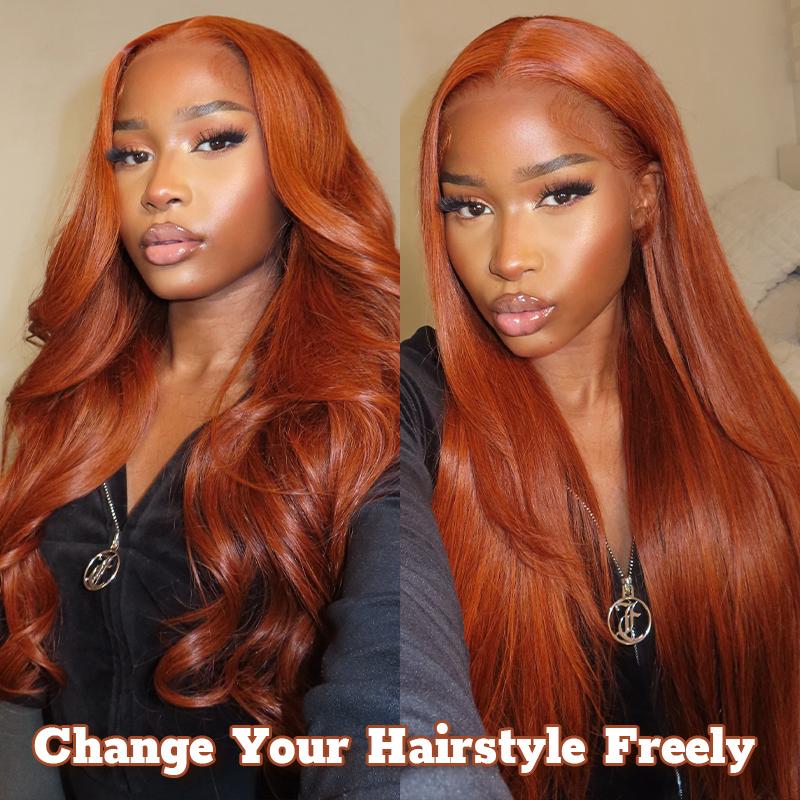 Alipearl Hair Copper Color Pre Cut Ready to Go Glueless Wig Body Wave Pre Plucked 5x7 Lace Closure Wig 13x4 Lace Frontal Wig