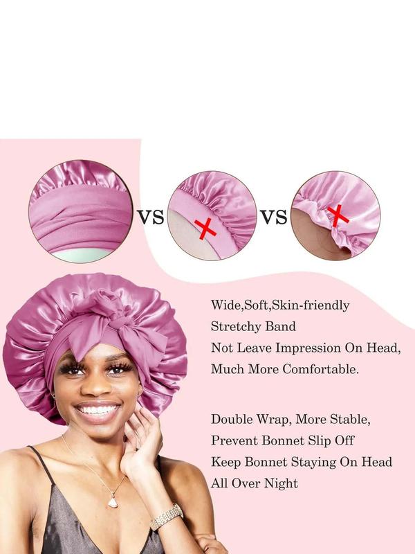 Solid Color Satin Hair Bonnet, Sleeping Bonnet with Tie Band, Soft Comfortable Sleeping Cap for Women & Men