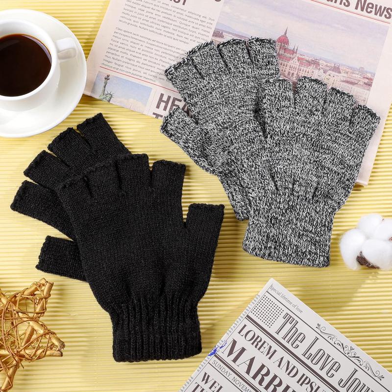 2 Pairs Thickened Cashmere Warm Half Finger Gloves Winter Knitted Fingerless Gloves for Men and Women