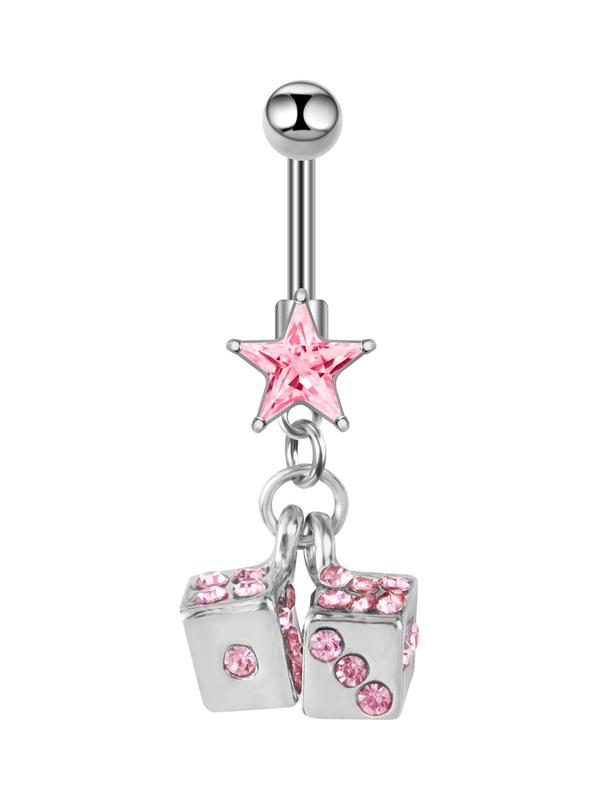 Stainless Steel Belly Ring, Dice & Star Decor Belly Ring, Fashion Body Jewelry for Women & Men