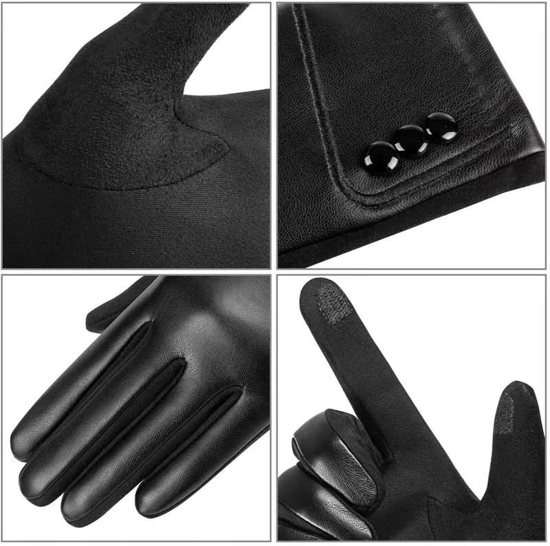 Winter Fashion Leather Gloves for Women, Touch Screen  Lined Outdoor Windproof Warm Suede Driving Dress Gloves