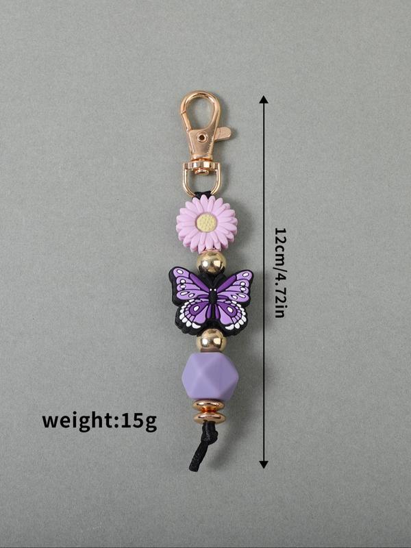 Cute Butterfly & Flower Design Beaded Keychain, Fashionable Silicone Beaded Keychain for Women & Girls, Trendy All-match Keychain for Birthday Gift