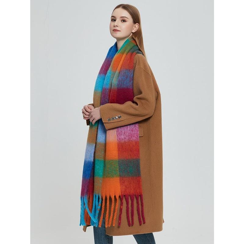 women winter thickened cape imitation mohair multicoloured plaid scarf