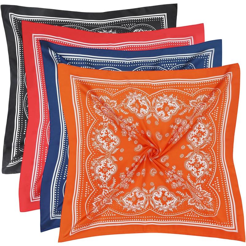 4 Pcs 27.5'' x 27.5'' Large Bandanas Silk Square Head Scarfs Scarves Bandanas Neck Scarf Bandana for Women Girls