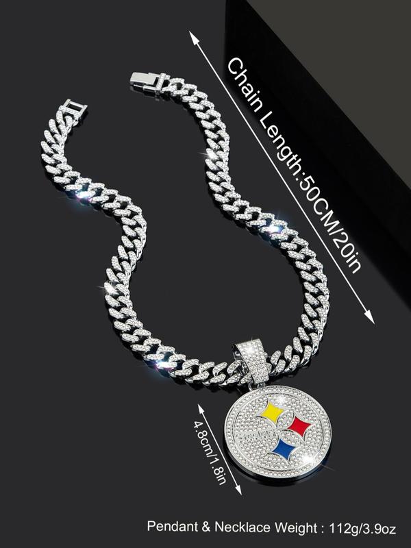 Luxury Rhinestone Decor Pendant Necklace for Men & Women, Trendy Hip Hop Street Punk Round Charm Chunky Cuban Chain Necklace, Fashion Accessory for Cool Teens, Summer 2024 Chunky Jewelry