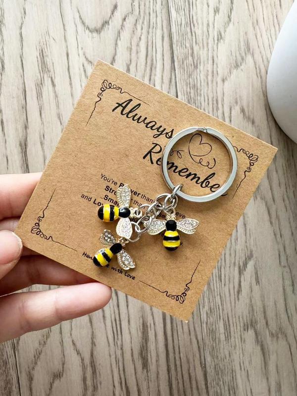 Cute Bee Design Keychain for Car Keys, Fashionable Keychain for Women & Men for Daily Decor, Trendy All-match Kawaii Accessories for Birthday Gift with Blessing Card